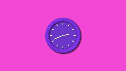 Amazing purple color 12 hours 3d wall clock isolated on pink background, Counting down wall clock