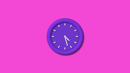 Amazing purple color 12 hours 3d wall clock isolated on pink background, Counting down wall clock