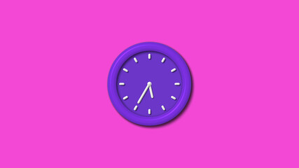 Amazing purple color 3d wall clock isolated on pink background,Counting down 3d wall clock