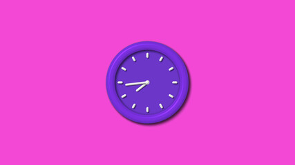 Amazing purple color 3d wall clock isolated on pink background,Counting down 3d wall clock