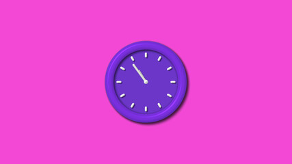 Purple color 3d wall clock isolated on pink background,12 hours 3d wall clock