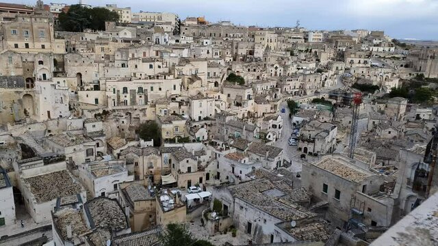 view of the sassi of Matera city located on a rocky outcrop in Basilicata