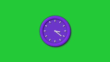 Amazing purple color 3d wall clock isolated on green background,12 hours wall clock