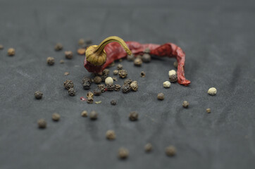 Dried hot chili peppers .