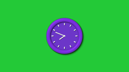 12 hours 3d wall clock isolated on green background,Purple color 3d wall clock isolated