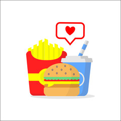 Fast food and love icons.