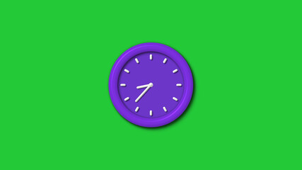 12 hours 3d wall clock isolated on green background,Purple color 3d wall clock isolated