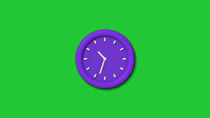 New purple color 3d wall clock isolated on green background,12 hours wall clock