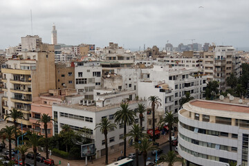 Miasto Casablanca w Maroku widziane z wieży katedrySacre Coeur - obrazy, fototapety, plakaty