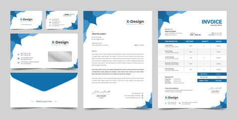 Corporate business branding identity, Letterhead, Business card, Invoice, Envelope design
