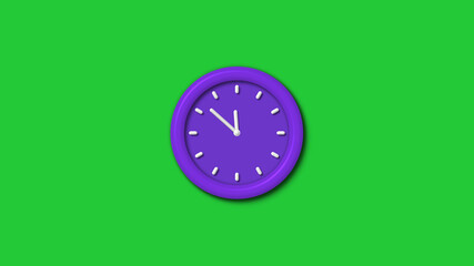 New purple color 3d wall clock isolated on green background,12 hours wall clock