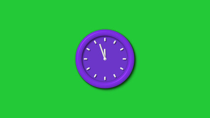 New purple color 3d wall clock isolated on green background,12 hours wall clock