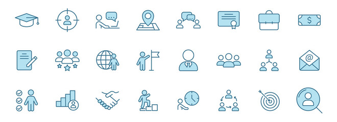 headhunting linear vector icons in two colors isolated on white background. headhunting blue icon set for web design, ui, mobile apps and print