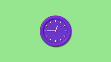 Best purple color 3d wall clock isolated on green light background,12 hours wall clock