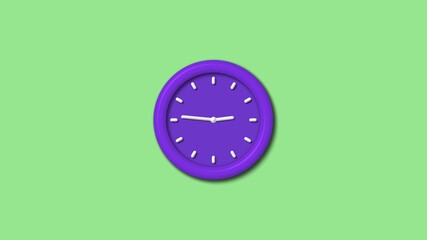 Amazing purple color 3d wall clock isolated on green light background,Counting down wall clock isolated