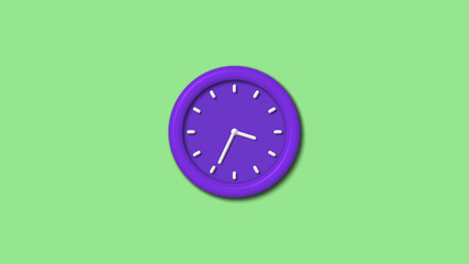 Amazing purple color 3d wall clock isolated on green light background,Counting down wall clock isolated