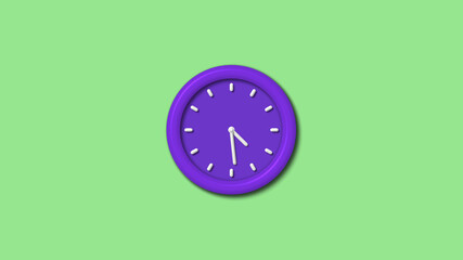 Amazing purple color 3d wall clock isolated on green light background,Counting down wall clock isolated