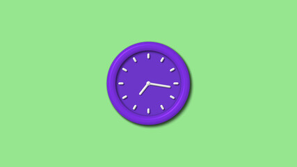 Purple color 3d wall clock isolated on green light background,counting down wall clock