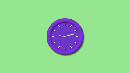 New purple color 3d wall clock isolated on green light background,Counting down wall clock isolated