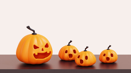 halloween pumpkins,jack o lantern on table with white background.3D render illustration.
