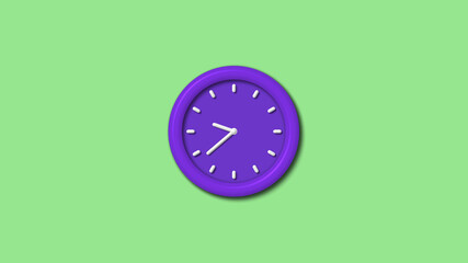 New purple color 3d wall clock isolated on green light background,Counting down wall clock isolated