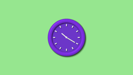 New purple color 3d wall clock isolated on green light background,Counting down wall clock isolated