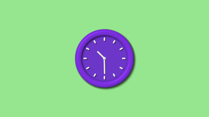 New purple color 3d wall clock isolated on green light background,Counting down wall clock isolated