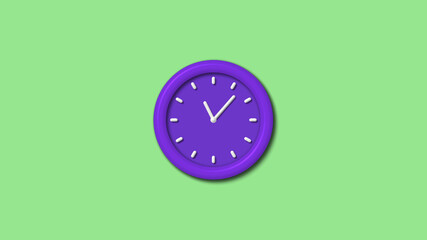 New purple color 3d wall clock isolated on green light background,Counting down wall clock isolated