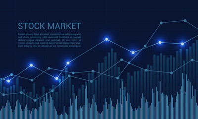 Blue stock market or financial chart with rising and increase trend and text, vector