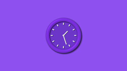 Purple color 12 hours 3d wall clock isolated on purple background,wall clock isolated