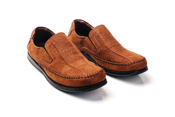 Elegant brown fashion leather shoes isolated on white background