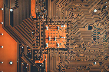 Abstract technology circuit board orange motherboard