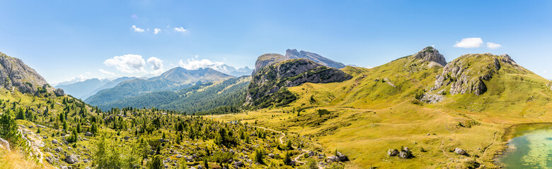 Panoramic view from the Valparola Pass in Dolomites - South Tyrol, Italy