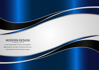 Abstract banner web template blue and black curve with copy space for text on white background.