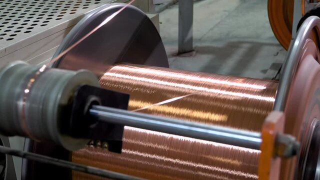 Production of copper wire, the copper cable is reeled off the reel