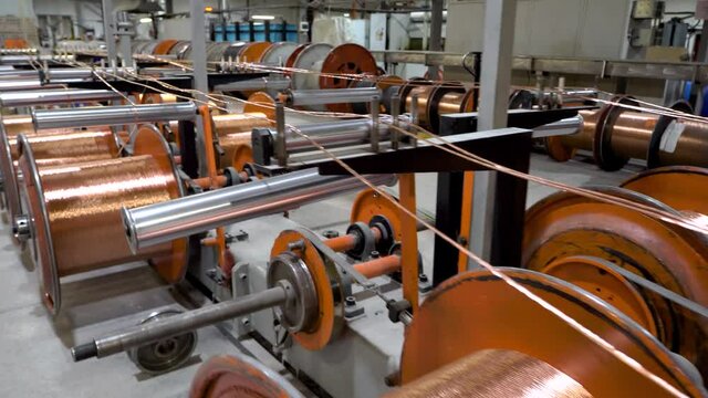 Production of copper wire, the copper cable is reeled off the reel
