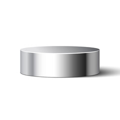 Metallic glossy cylinder. Round box. Pedestal. Vector illustration.
