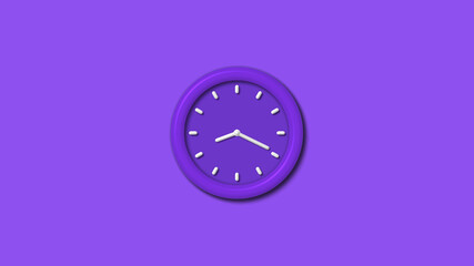 Purple color 12 hours 3d wall clock isolated on purple background,3d wall clock, Clock isolated