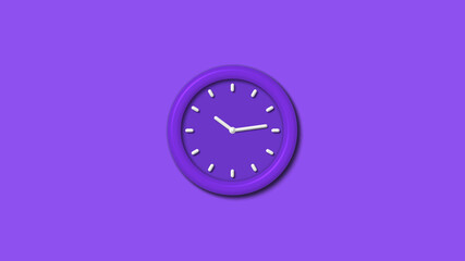 New purple color 3d wall clock isolated on purple background,3d wall clock