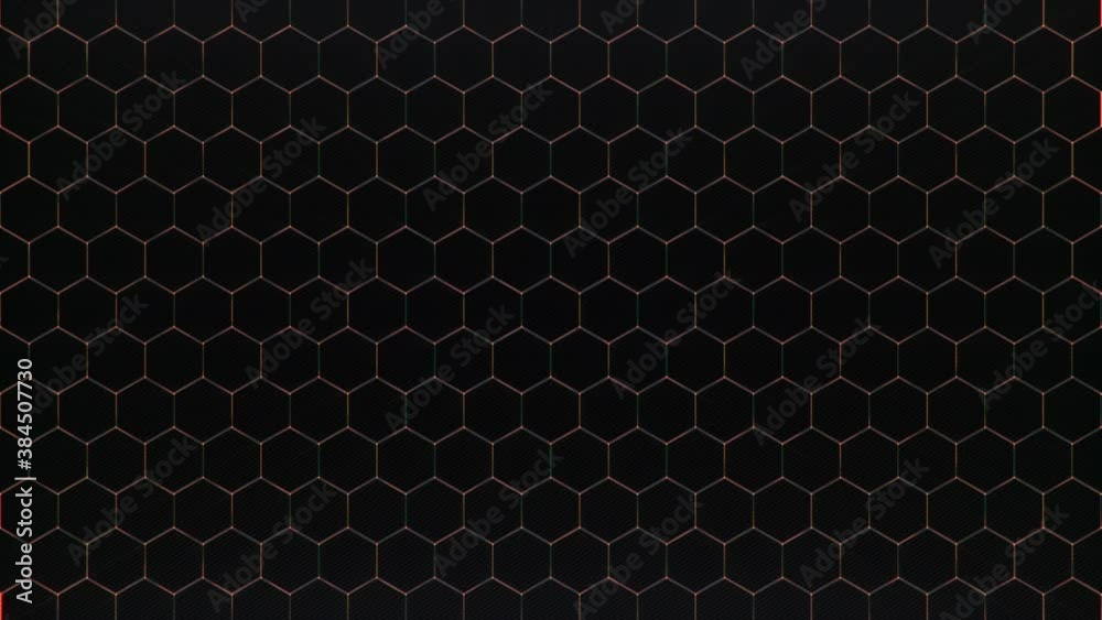 Poster animation movement of red hexagons with wave movements, honeycomb with offset effect. red abstract n