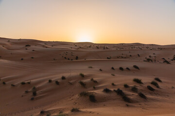 Fototapeta na wymiar 夕陽に照らされたオマーンの砂漠 