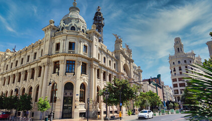 Fototapeta na wymiar Post office building in Valencia city hall square