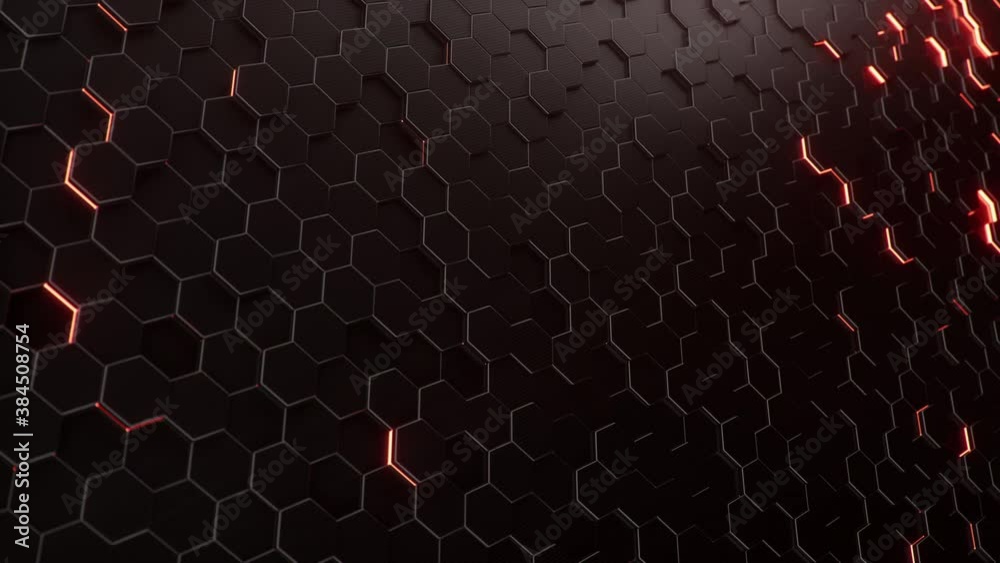 Poster animation movement of red hexagons with wave movements, honeycomb with offset effect. red abstract n