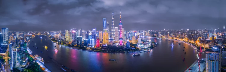 Foto op Plexiglas panoramic view of city skyline of Shanghai China © Chenxiaoyang