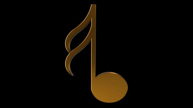 Golden musical notes rotating on an alpha channel background.