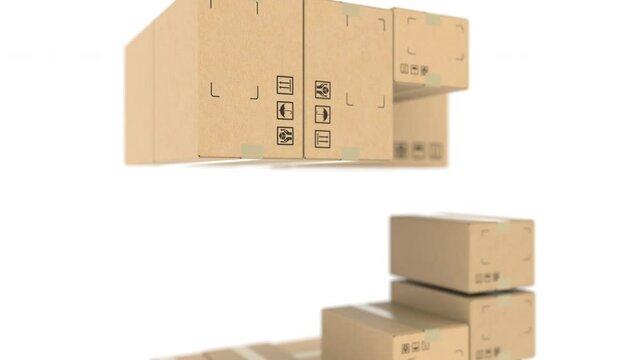 Cardboard boxes palletizing, looping motion background