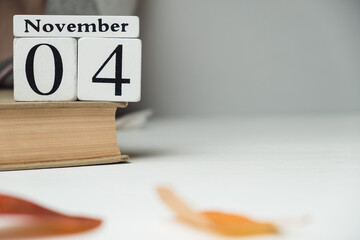 fourth day of autumn month calendar November with copy space