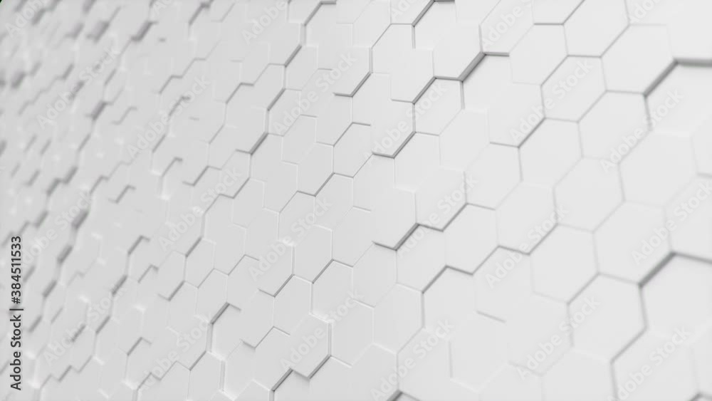 Poster abstract white-blue futuristic hexagons surface pattern, honeycomb with offset effect. hexagonal wal