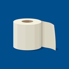 Roll of toilet paper icon in flat style isolated on blue background. Vector illustration