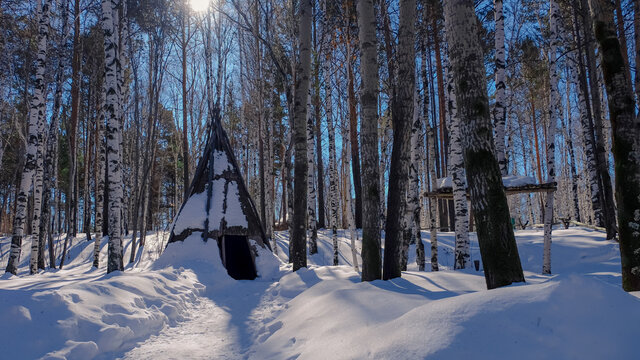 Evenks home during autumn through spring, preserved at Taltsy museum, Irkutsk region, Russia